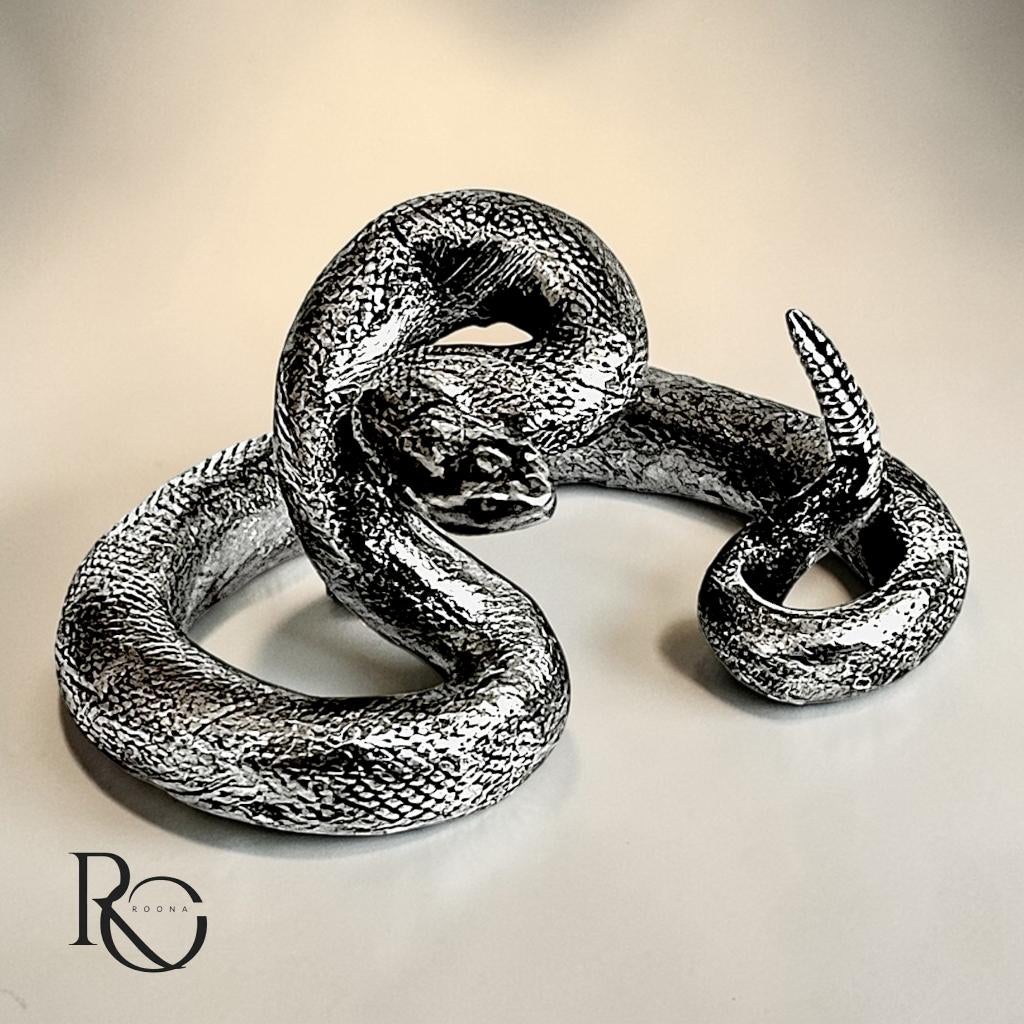 Handgegoten Zilveren Miniatuur – Ratelslang (925 Sterling), Ophalen of Verzenden, Zilver