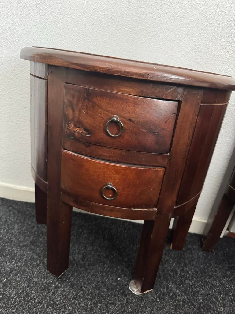 Massief houten nachtkastje / ladekastje - donkerbruin, Ophalen, Minder dan 50 cm, Gebruikt, 1 of 2 laden