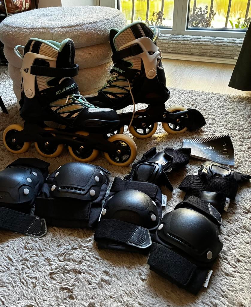 Powerslides 85A infinity wielen + bescherming, Ophalen of Verzenden, Zo goed als nieuw, Inline skates 4 wielen, Powerslide