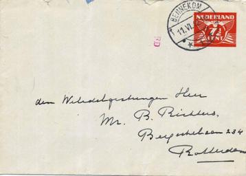 Envelope Bennekom 1942 Zegel 7 ½ cent roodbruin beschikbaar voor biedingen