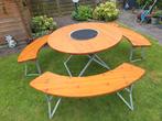 Inklapbare tuintafel + banken met ingebouwde gas-BBQ / grill, Ophalen, Gebruikt, Eettafel, 6 zitplaatsen