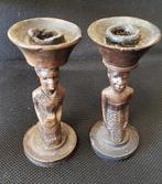Antieke Houten Kandelaars - Set van 2 man en vrouw, Verzenden, Overige materialen