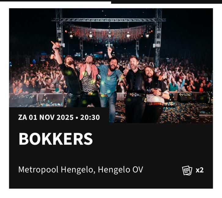Ticjets Bökkers hengelo 1 november, Tickets en Kaartjes, Concerten | Overige, Twee personen, November