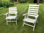 2 witte verstelbare tuinstoelen, Tuin en Terras, Tuinstoelen, Ophalen, Zo goed als nieuw, Hout, Inklapbaar