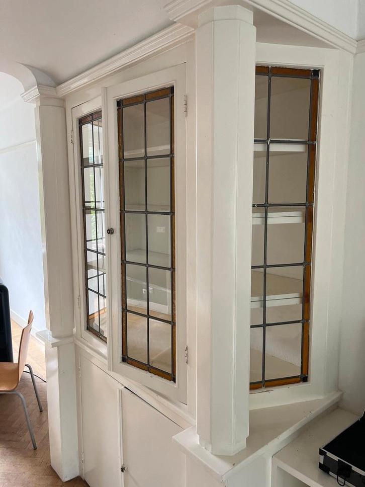 Oude inbouw vitrine kast glas in lood, Huis en Inrichting, Kasten | Vitrinekasten, Gebruikt, 150 tot 200 cm, 100 tot 150 cm, 50 tot 75 cm