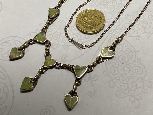 Ketting met 7 hartjes ingelegd edelsteen Gele Turquoise, Sieraden, Tassen en Uiterlijk, Kettingen, Nieuw, Zilver, Geel, Met edelsteen