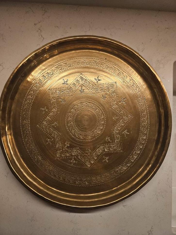 Vintage Marokkaans Messing Dienblad - 38cm, Huis en Inrichting, Woonaccessoires | Dienbladen, Ophalen of Verzenden