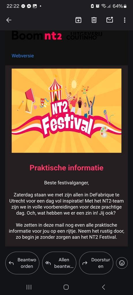 Boom nt2 festival, Tickets en Kaartjes, Evenementen en Festivals, Eén persoon