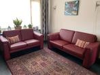 Bankstel leder 2,5 zits, 2 zits en fauteuil van Lederland, Huis en Inrichting, Banken | Bankstellen, Ophalen, Gebruikt, Leer, Rechte bank
