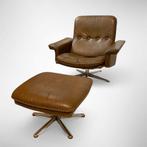 Leren fauteuil met voetenbank van ontwerper Fredrik Kayser, Ophalen, Gebruikt, Minder dan 75 cm, Vintage