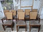 8 Landelijke Stoelen met Riet en Stof, Huis en Inrichting, Ophalen, Gebruikt, Bruin, Riet of Rotan