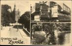 Zwolle, groeten uit, 3-luik, o.a. Sophia Ziekenhuis (ca1950), Ophalen of Verzenden, 1940 tot 1960, Ongelopen, Overijssel