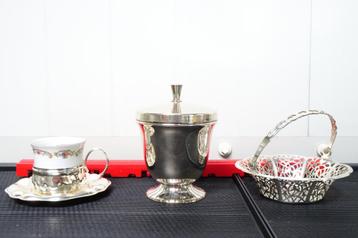3 mooie verzilverde items, DE, WMF, in keurige conditie !! beschikbaar voor biedingen