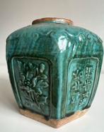 Vintage XL Shiwan Gemberpot Turquoise Zeskant Flora 19e eeuw, Antiek en Kunst, Antiek | Keramiek en Aardewerk, Ophalen of Verzenden