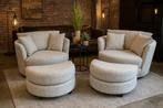 Fauteuil Draaibaar 360° met Hocker Beige Love seat E-7216, Huis en Inrichting, Fauteuils, Hout, Nieuw, 75 tot 100 cm, Ophalen of Verzenden