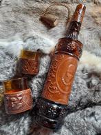 Vintage dranksetje bruin glas/leer, Ophalen of Verzenden, Zo goed als nieuw