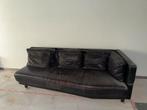 Exclusieve Leolux Bank Leder Wapiti Zwart 1W, Ophalen, Gebruikt, Driepersoons, Rechte bank