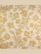 2746 Oker bloemen behang guirlande retro klassiek seventies, Huis en Inrichting, Stoffering | Behang, Verzenden, Beige