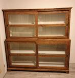 Houten kast met glazen schuifdeuren, Ophalen, 150 tot 200 cm, Zo goed als nieuw, 150 tot 200 cm
