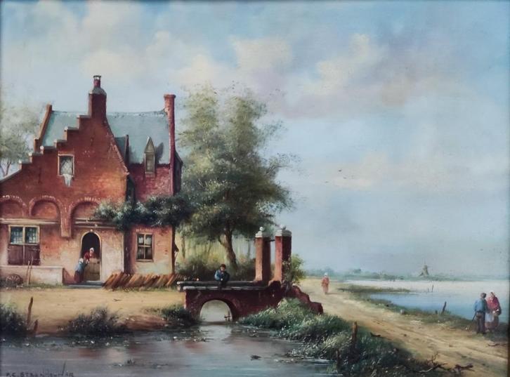 P.C. Steenhouwer (1896-1972)-Hollands huis aan het water, Antiek en Kunst, Kunst | Schilderijen | Klassiek, Ophalen of Verzenden