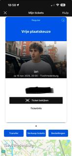 1x staplaats ian 15 november TivoliVredenburg, Tickets en Kaartjes, Eén persoon, November