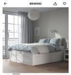 Tweepersoons Brimnes bed van ikea / Lattenbodem & hoofdeind, Ophalen, Wit, Tweepersoons, Zo goed als nieuw