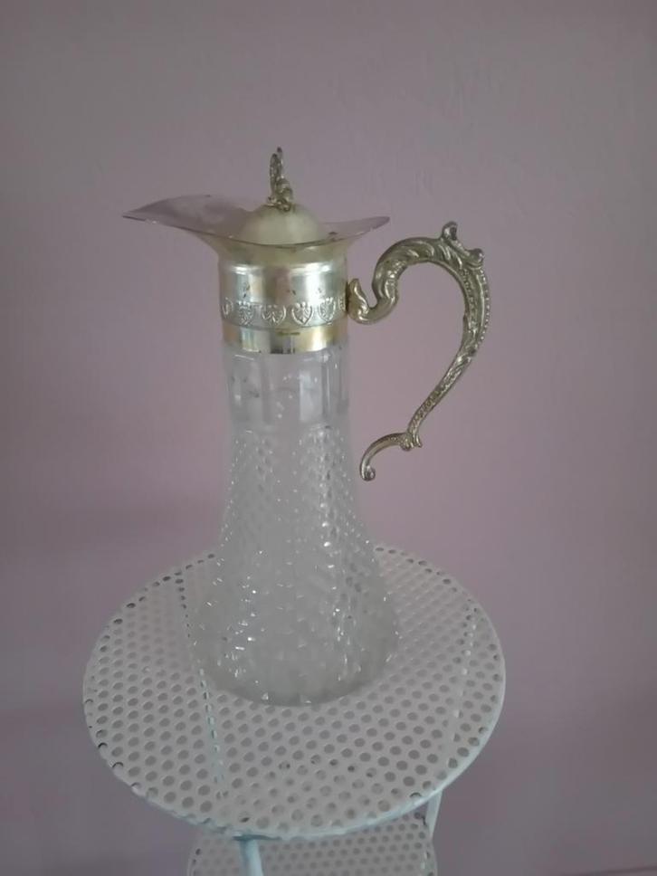 Antieke Kristallen Waterkan met Zilveren Details, Antiek en Kunst, Antiek | Glas en Kristal, Ophalen of Verzenden