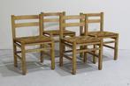 4x Vintage houten, gevlochten eetkamerstoelen, Huis en Inrichting, Stoelen, Riet of Rotan, Vier, Gebruikt, Vintage