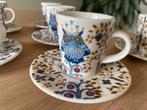 Iittala Taika espresso set 7 kopjes + 8 schoteltjes wit uil, Ophalen of Verzenden, Zo goed als nieuw, Porselein, Kop en/of schotel