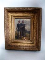 Klein antiek houten paneeltje van Franse soldaten in lijst, Antiek en Kunst, Curiosa en Brocante, Ophalen of Verzenden