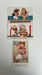 3 kaarten. Kinderhumor. Rond 1930, Verzamelen, Ansichtkaarten | Themakaarten, Verzenden, 1920 tot 1940, Gelopen, Overige thema's