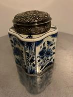 Delfts blauwe theebus met zilveren deksel, Ophalen of Verzenden