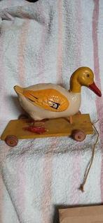 antiek papier maché eendje op houten plankje met wieltjes, Antiek en Kunst, Ophalen of Verzenden