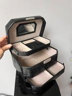 CROCO PRINTZWART LEREN SIERADENKIST SIERADENDOOS MET SPIEGEL, Zwart, Ophalen of Verzenden, Hardcase, Zo goed als nieuw