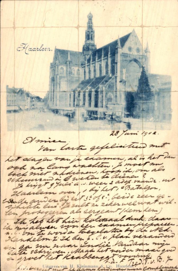 Haarlem - Kerk - Tegel Blauw, Verzamelen, Ansichtkaarten | Nederland, Gelopen, Noord-Holland, Voor 1920, Ophalen of Verzenden
