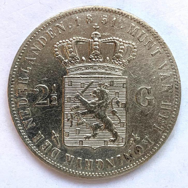 Nederland 2-1/2 Gulden 1851 Willem III Rijksdaalder zilver, Postzegels en Munten, Munten | Nederland, Koning Willem III, Zilver