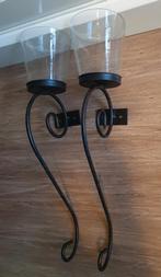 Set van 2 Metalen Wandkandelaars, Zwart, Ophalen of Verzenden, Zo goed als nieuw, Metaal