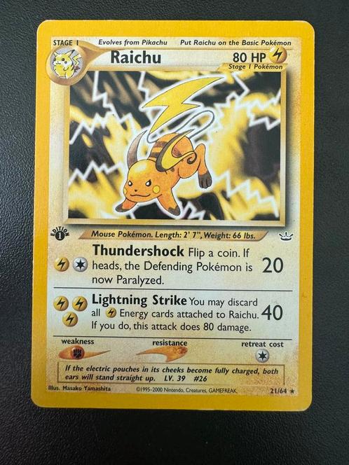 Raichu #21 Neo revelation 1st edition Pokémon kaart, Hobby en Vrije tijd, Verzamelkaartspellen | Pokémon, Zo goed als nieuw, Losse kaart