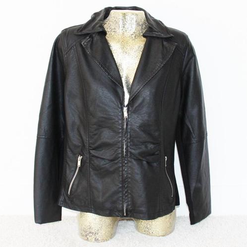 Mooie Zwarte MS Leatherlook Jas (M) € 25,-, Kleding | Dames, Jassen | Zomer, Zo goed als nieuw, Maat 46/48 (XL) of groter, Zwart