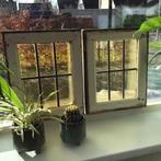 2 glas in lood ramen in het origineel kozijn, Antiek en Kunst, Antiek | Glas en Kristal, Ophalen of Verzenden