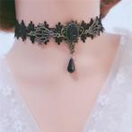 Gothic Choker–Kanten Halssieraad met Donkere Kralen en Studs, Overige materialen, Zwart, Nieuw, Ophalen of Verzenden