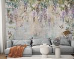 Wisteria fotobehang Vogels, bloemen, Fotobehang4you, Huis en Inrichting, Stoffering | Behang, Verzenden, Vogelebehang, bloemenbehang, industrieel