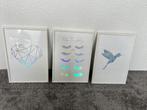 3x GlamPosters (metallic details) in witte lijsten, Ophalen of Verzenden, Gebruikt