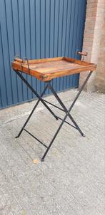 Butlertray teakhouten dienblad en smeedijzeren onderstel., Ophalen of Verzenden, Zo goed als nieuw