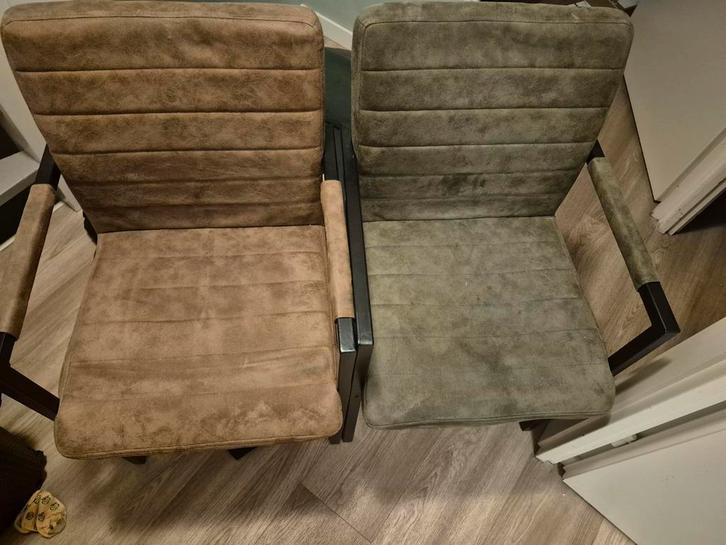 6 eetkamerstoelen - 3 bruin, 3 groen, Huis en Inrichting, Stoelen, Ophalen