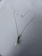 14 karaat witgoud, set van ketting met parel en ring., Wit, Ophalen of Verzenden, Zo goed als nieuw, Met edelsteen
