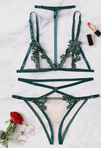 Doorzichtig groen bloemen bh slipje setje lingerie S M L XL, Verzenden, Groen, Setje