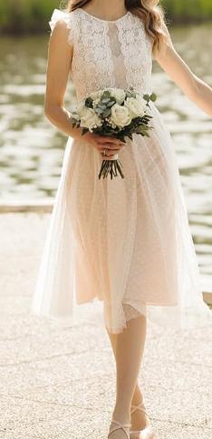 New Dress Cocktail Prom Apart - white soft pink, Beige, Nieuw, Ophalen of Verzenden, Knielengte