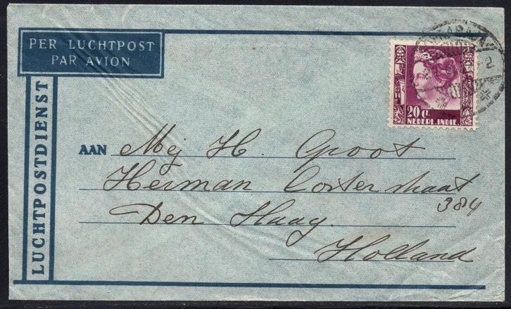 P68 Luchtpost Brief Nederlands Indie Langebalkstempel, Postzegels en Munten, Brieven en Enveloppen | Nederland, Brief, Ophalen of Verzenden