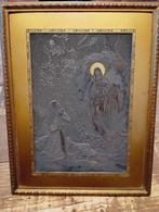 Antieke religieuze metaal plaquette onze lieve vrouw Lourdes, Antiek en Kunst, Ophalen of Verzenden